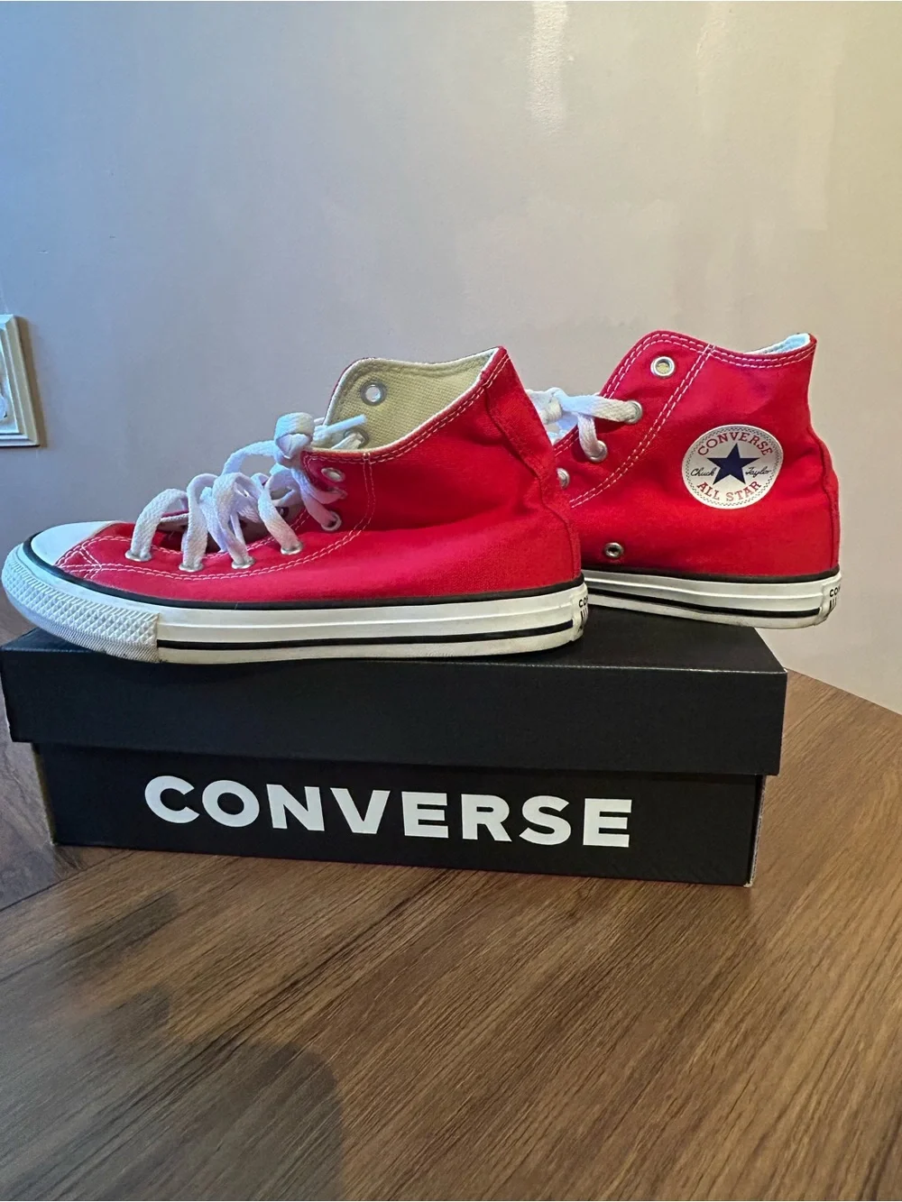 Kids Converse Red High-Top Canvas Sneakers with White Laces